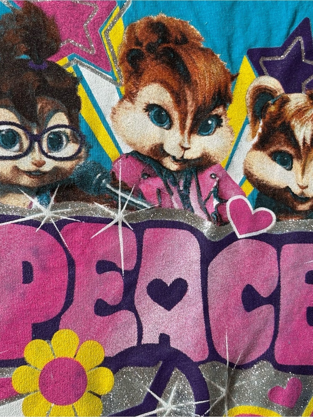 Vintage Y2K The Chipettes Peace Graphic T-Shirt Blue Girls M 7/8 Coquette - Picture 3 of 7